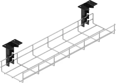 2200 Long Under Desk Cable Tray Basket W/Brackets & Fixings - Silver